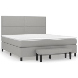 vidaXL Cama box spring con colchón tela gris claro 180x200 cm