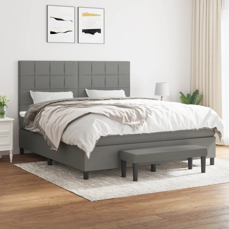 vidaXL Cama box spring con colchón tela gris oscuro 180x200 cm vidaXL Cama box spring con colchón tela gris oscuro 180x200 cm