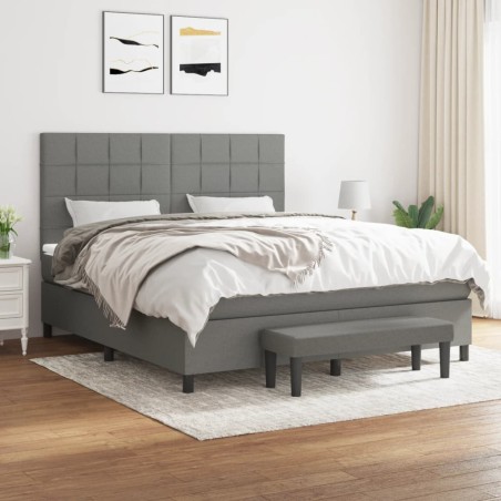vidaXL Cama box spring con colchón tela gris oscuro 180x200 cm