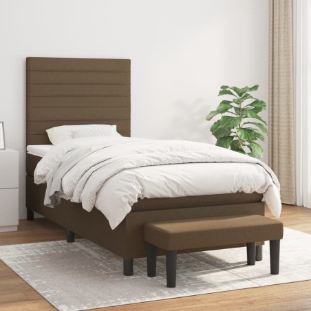 vidaXL Cama box spring con colchón tela marrón oscuro 100x200 cm