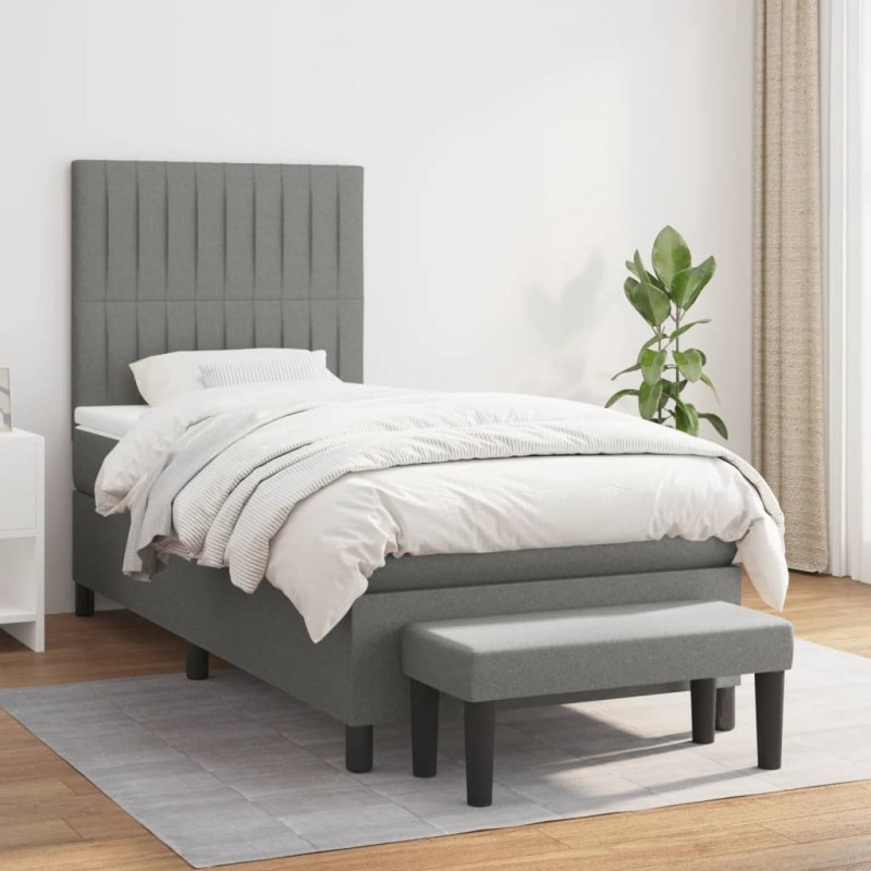 vidaXL Cama box spring con colchón tela gris oscuro 90x190 cm vidaXL Cama box spring con colchón tela gris oscuro 90x190 cm