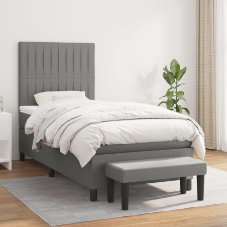 vidaXL Cama box spring con colchón tela gris oscuro 90x200 cm