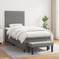 vidaXL Cama box spring con colchón tela gris oscuro 90x200 cm