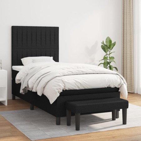 vidaXL Cama box spring con colchón tela negro 80x200 cm