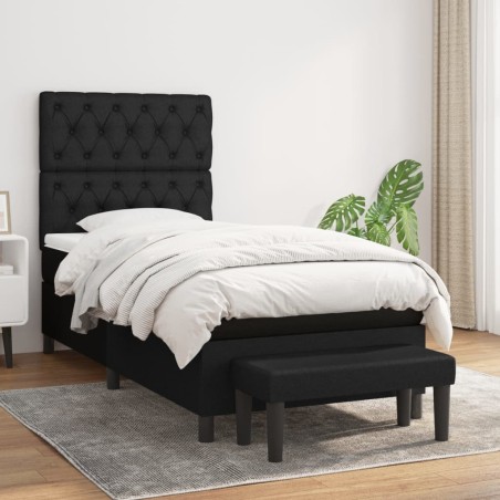 vidaXL Cama box spring con colchón tela negro 80x200 cm