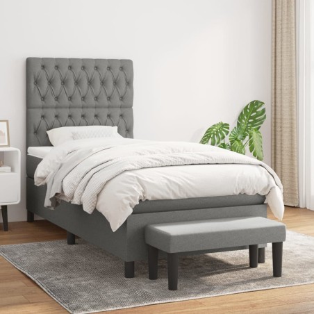 vidaXL Cama box spring con colchón tela gris oscuro 90x190 cm