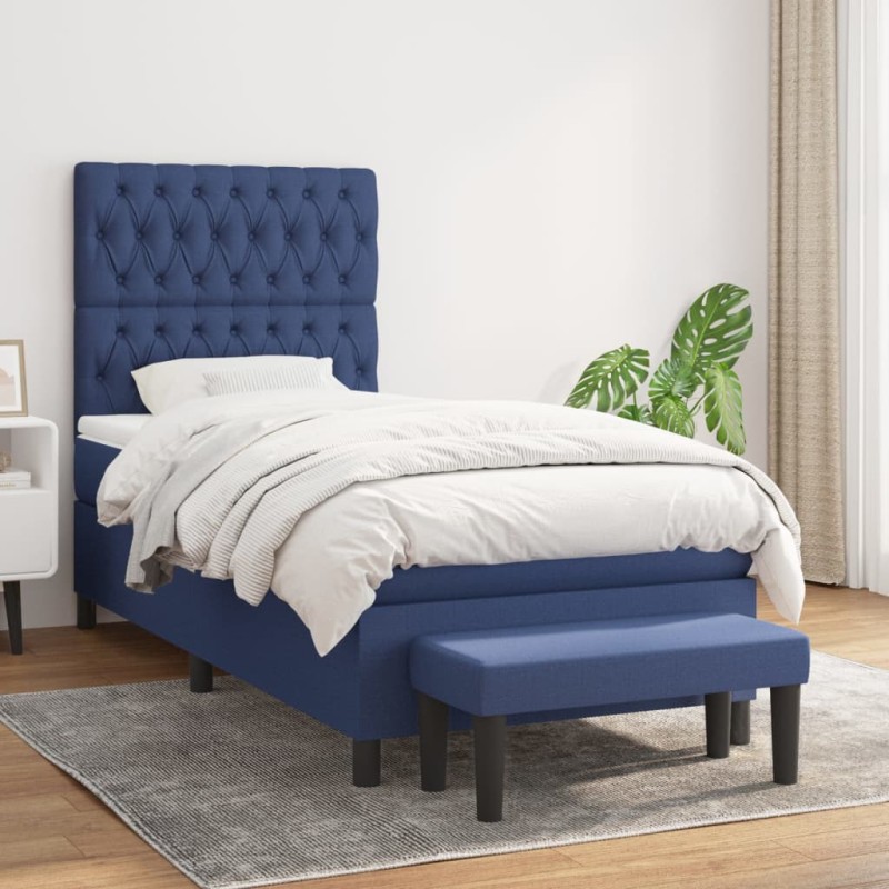 vidaXL Cama box spring con colchón tela azul 90x190 cm vidaXL Cama box spring con colchón tela azul 90x190 cm