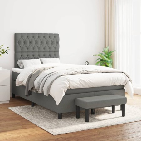 vidaXL Cama box spring con colchón tela gris oscuro 120x200 cm