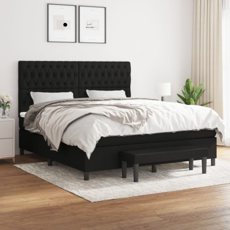 vidaXL Cama box spring con colchón tela negro 180x200 cm