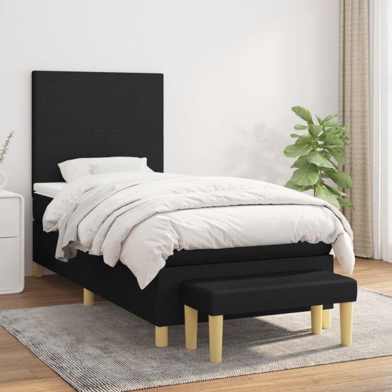 vidaXL Cama box spring con colchón tela negro 90x190 cm vidaXL Cama box spring con colchón tela negro 90x190 cm