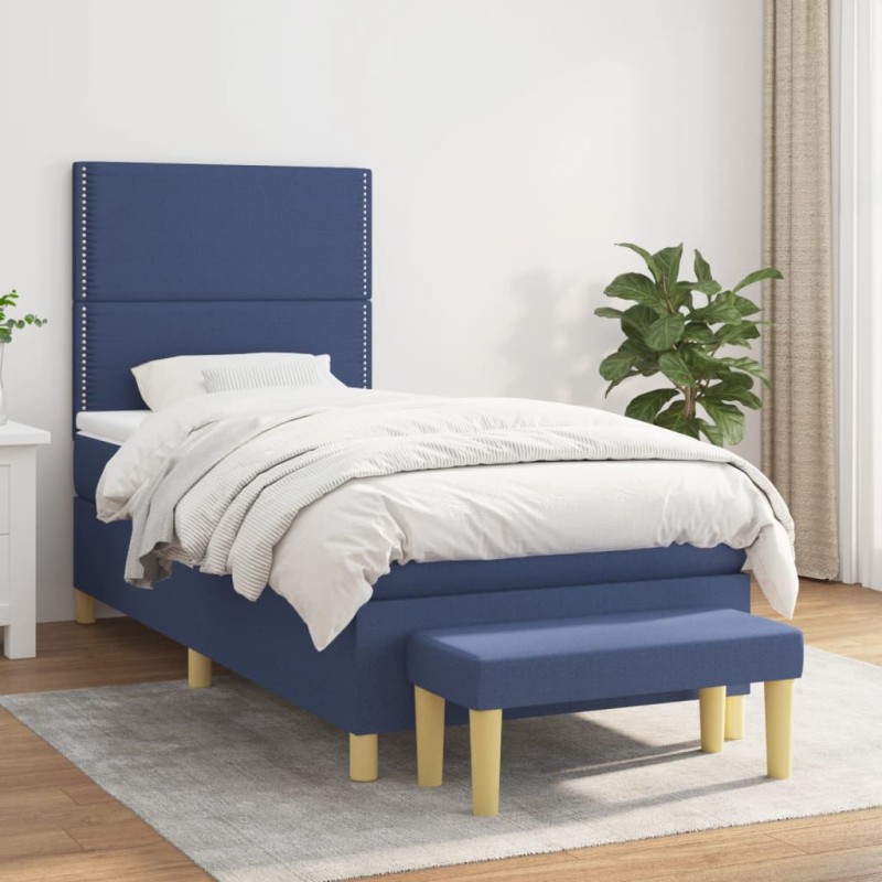 vidaXL Cama box spring con colchón tela azul 90x200 cm vidaXL Cama box spring con colchón tela azul 90x200 cm