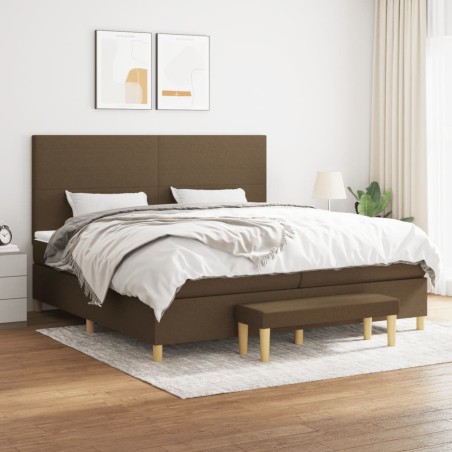 vidaXL Cama box spring con colchón tela marrón oscuro 200x200 cm