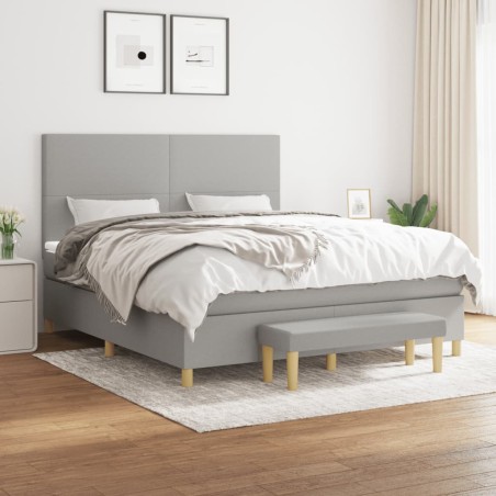 vidaXL Cama box spring con colchón tela gris claro 160x200 cm