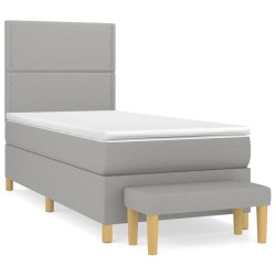 vidaXL Cama box spring con colchón tela gris claro 90x200 cm