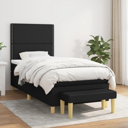 vidaXL Cama box spring con colchón tela negro 90x190 cm