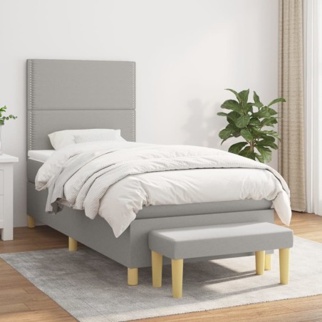 vidaXL Cama box spring con colchón tela gris claro 100x200 cm