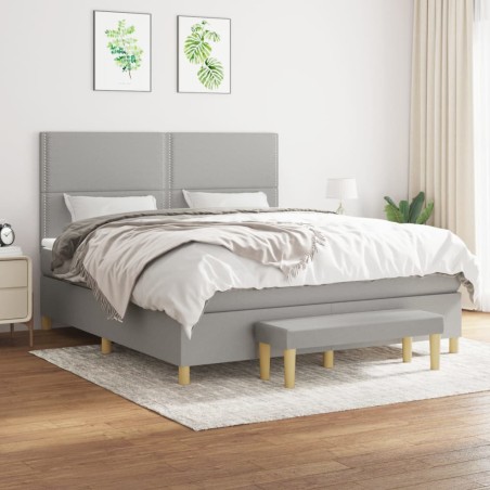vidaXL Cama box spring con colchón tela gris claro 160x200 cm