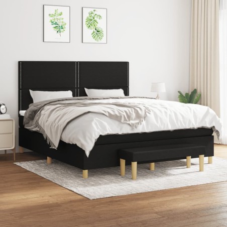 vidaXL Cama box spring con colchón tela negro 160x200 cm