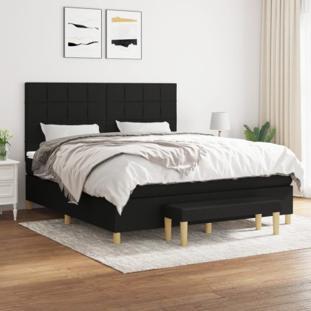 vidaXL Cama box spring con colchón tela negro 180x200 cm