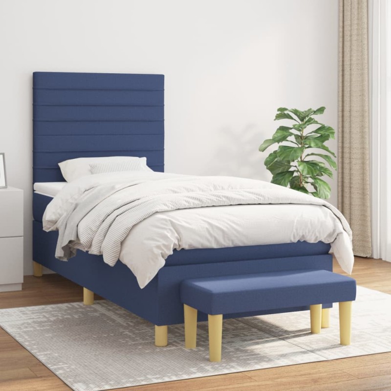 vidaXL Cama box spring con colchón tela azul 100x200 cm vidaXL Cama box spring con colchón tela azul 100x200 cm