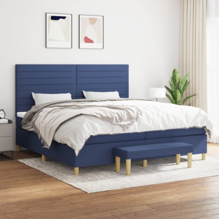vidaXL Cama box spring con colchón tela azul 200x200 cm