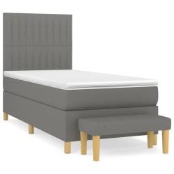 vidaXL Cama box spring con colchón tela gris oscuro 90x190 cm