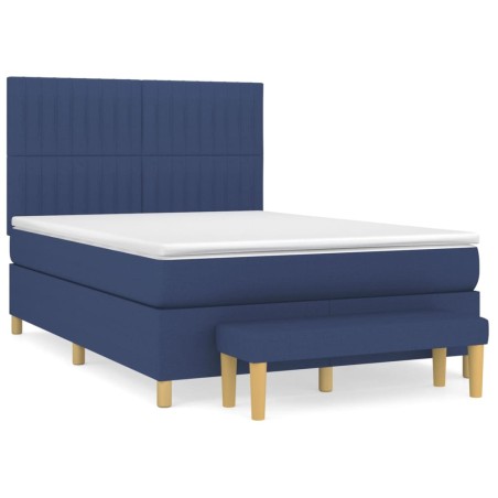 vidaXL Cama box spring con colchón tela azul 140x190 cm