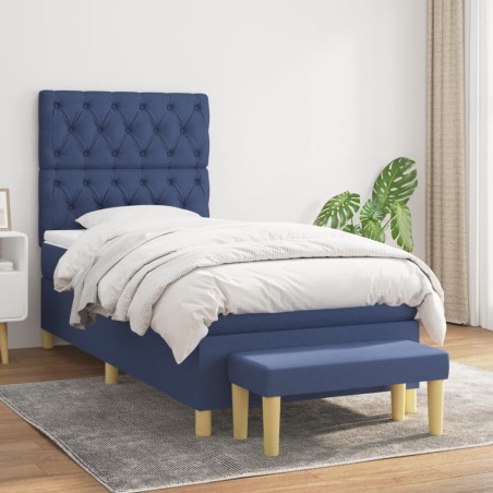 vidaXL Cama box spring con colchón tela azul 80x200 cm