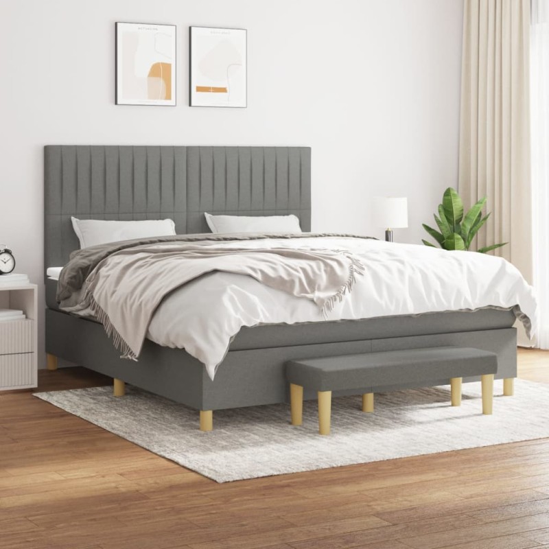 vidaXL Cama box spring con colchón tela gris oscuro 180x200 cm vidaXL Cama box spring con colchón tela gris oscuro 180x200 cm
