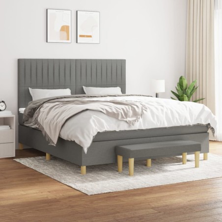 vidaXL Cama box spring con colchón tela gris oscuro 180x200 cm