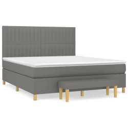 vidaXL Cama box spring con colchón tela gris oscuro 180x200 cm