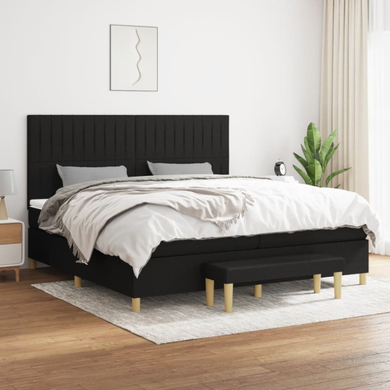 vidaXL Cama box spring con colchón tela negro 200x200 cm vidaXL Cama box spring con colchón tela negro 200x200 cm