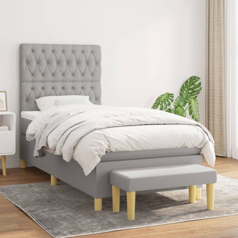 vidaXL Cama box spring con colchón tela gris claro 90x190 cm vidaXL Cama box spring con colchón tela gris claro 90x190 cm