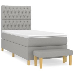 vidaXL Cama box spring con colchón tela gris claro 90x190 cm