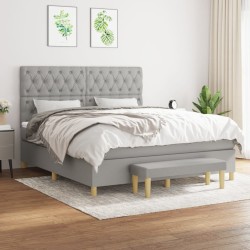 vidaXL Cama box spring con colchón tela gris claro 160x200 cm