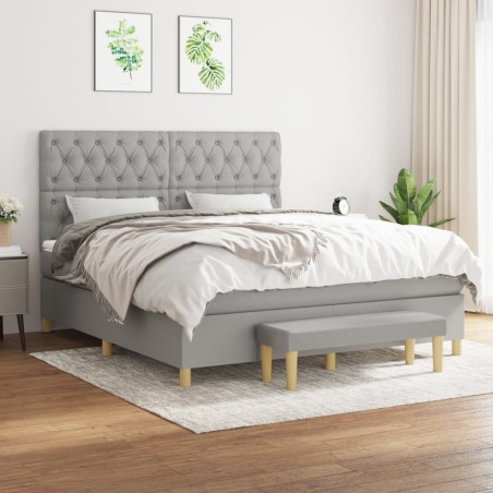 vidaXL Cama box spring con colchón tela gris claro 160x200 cm