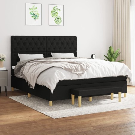 vidaXL Cama box spring con colchón tela negro 160x200 cm