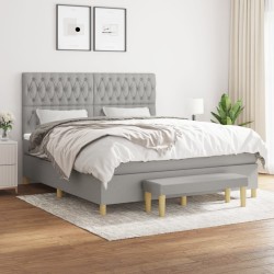 vidaXL Cama box spring con colchón tela gris claro 180x200 cm