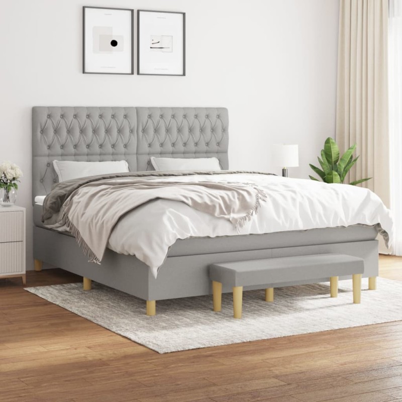 vidaXL Cama box spring con colchón tela gris claro 180x200 cm vidaXL Cama box spring con colchón tela gris claro 180x200 cm