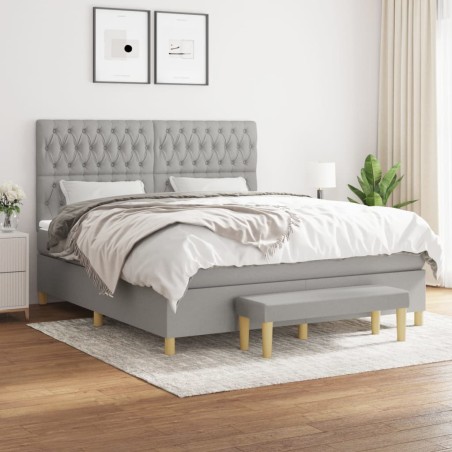 vidaXL Cama box spring con colchón tela gris claro 180x200 cm