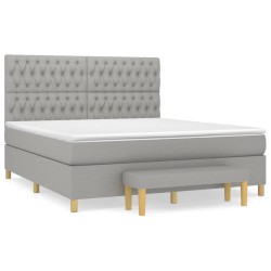 vidaXL Cama box spring con colchón tela gris claro 180x200 cm