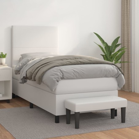 vidaXL Cama box spring con colchón cuero sintético blanco 90x190 cm