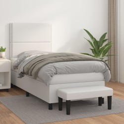 vidaXL Cama box spring con colchón cuero sintético blanco 90x190 cm
