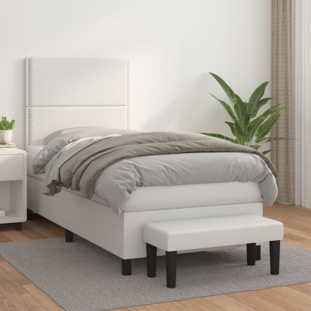 vidaXL Cama box spring con colchón cuero sintético blanco 90x190 cm