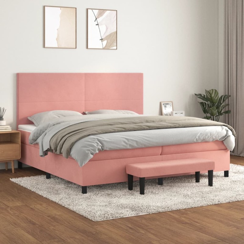 vidaXL Cama box spring con colchón terciopelo rosa 200x200 cm vidaXL Cama box spring con colchón terciopelo rosa 200x200 cm