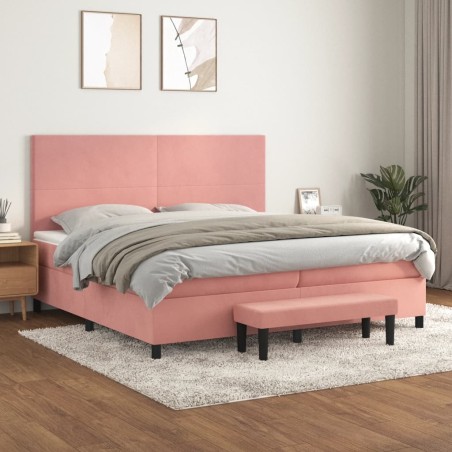 vidaXL Cama box spring con colchón terciopelo rosa 200x200 cm