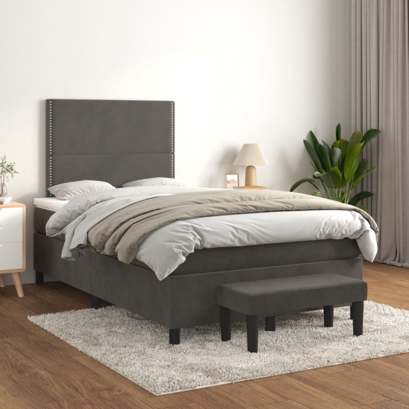 vidaXL Cama box spring con colchón terciopelo gris oscuro 120x200 cm