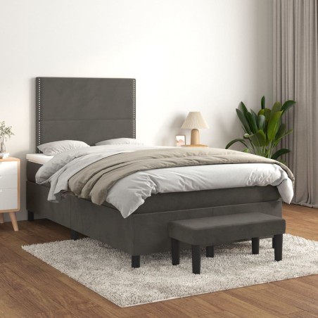 vidaXL Cama box spring con colchón terciopelo gris oscuro 120x200 cm