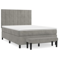 vidaXL Cama box spring con colchón terciopelo gris claro 140x190 cm