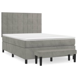vidaXL Cama box spring con colchón terciopelo gris claro 140x200 cm